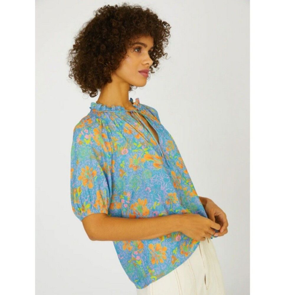 Current Air Olivia Floral Split Neck Boho-Prairie Blouse Size Small Cottagecore